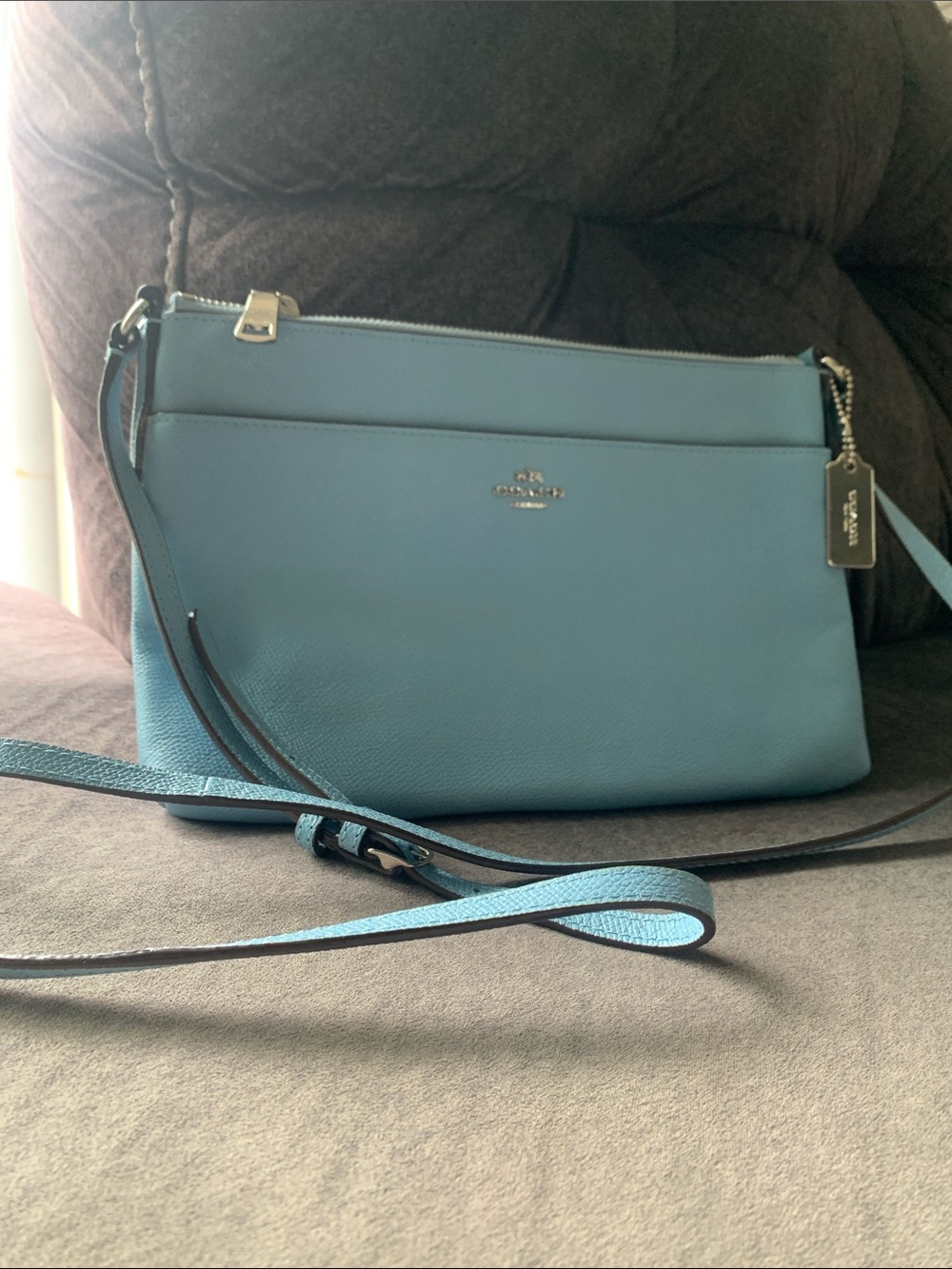 Coach Pebble Leather Crossbody Bag in Sky Blue